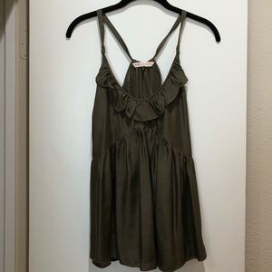 Rebecca Taylor Green Silk Razorback Ruffle Tank